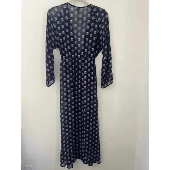 Evarae Silk Sheer Geometric Print Swim Cover up Dress Duster Kimonno Size small - Picture 11 of 11